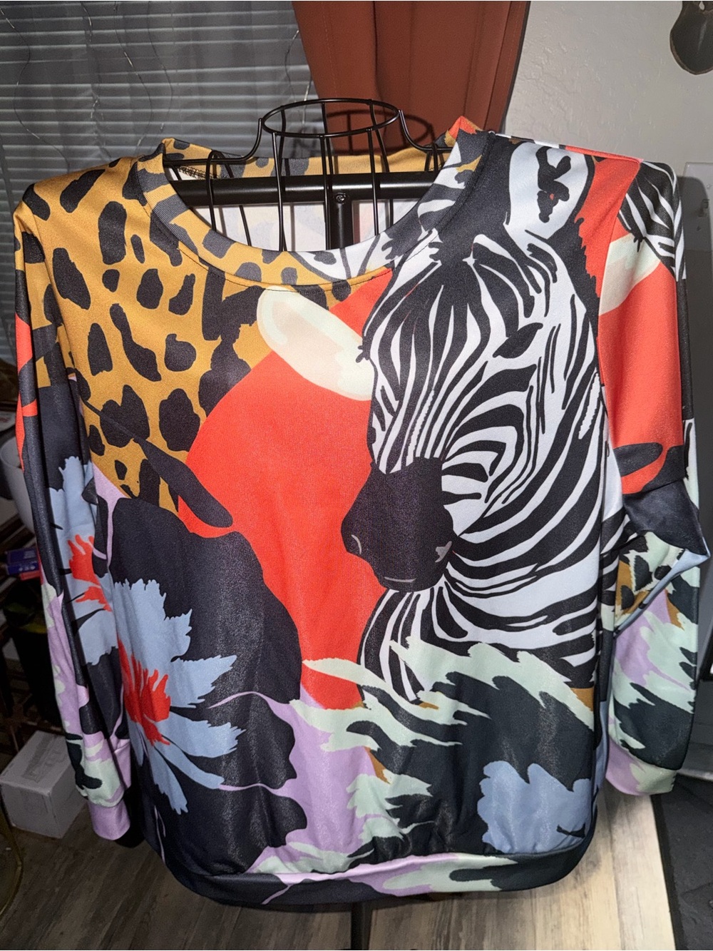 SHEIN Multicolor Animal & Zebra Print Long Sleeve Top